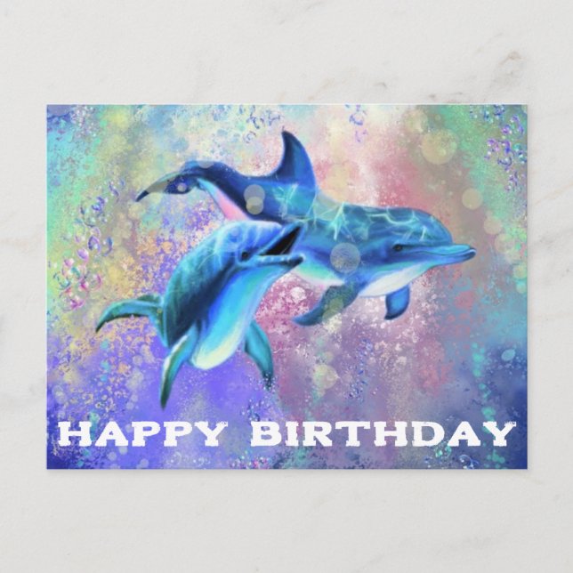 Postale Carte d'anniversaire de dauphin avec des dauphins  (Devant)