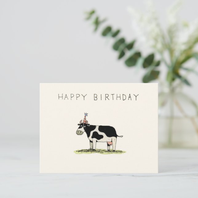 Postale Carte d'anniversaire de vache mignonne (Debout devant)