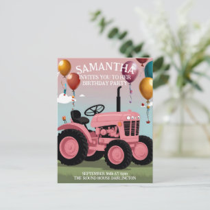 Postale Carte d'anniversaire du Tracteur rose mignonne
