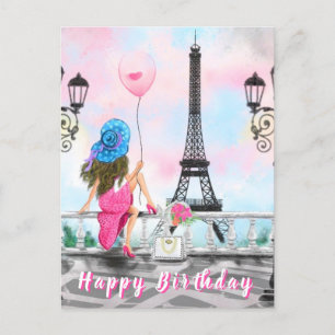 Postale Carte d'anniversaire Femme avec ballon rose à Pari