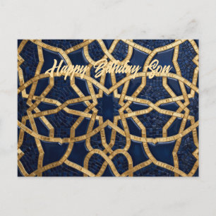 Postale Carte d'anniversaire garçon bleu marine et or 