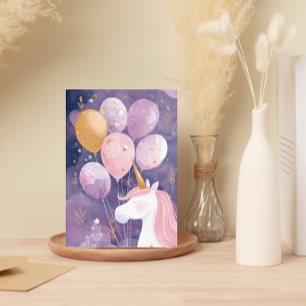 Postale Carte d'anniversaire licorne magique Ballon rose e