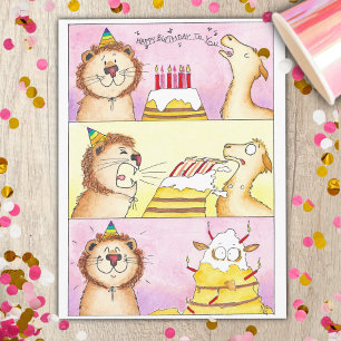 Postale Carte d'anniversaire Llama VS Lion par Nicole Jane