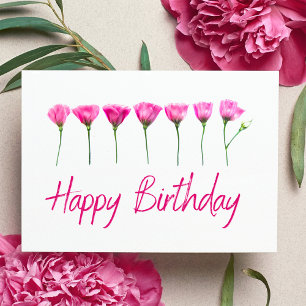 Postale Carte d'anniversaire minimaliste avec fleurs roses