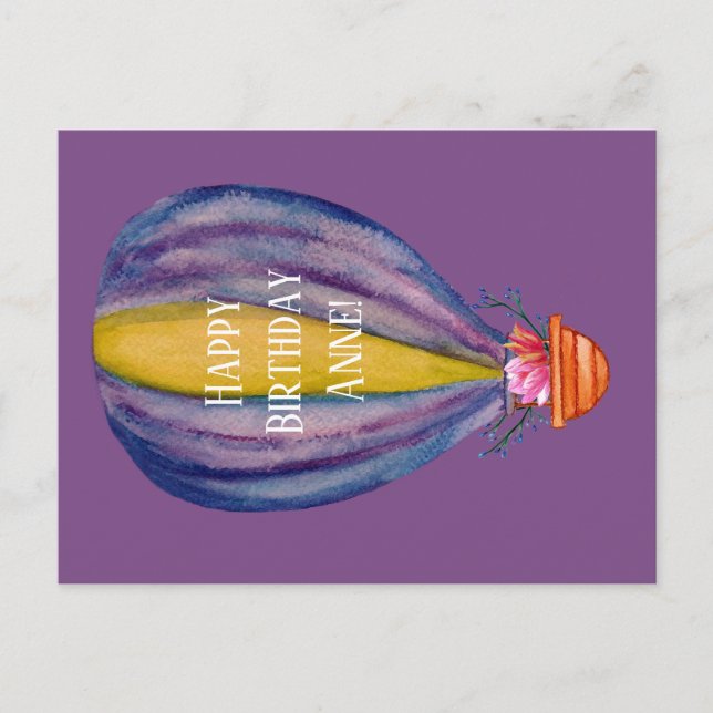 Postale Carte d'anniversaire Montgolfière et fleurs (Devant)