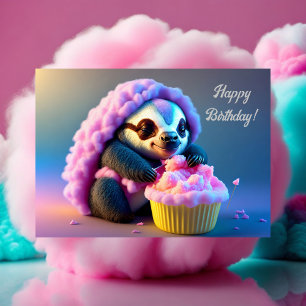 Postale Carte d'anniversaire, paresseux dans de la barbe à