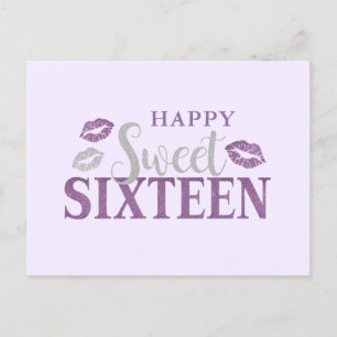 Postale Carte d'anniversaire Sweet sixteen violet et argen