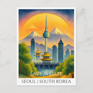 Postale Carte d'annonce de date Séoul Corée du Sud aquar