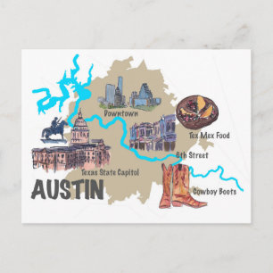 Postale Carte d'Austin Texas