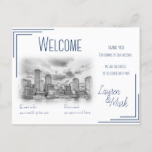 Carte de bienvenue de mariage avec vue sur Boston 