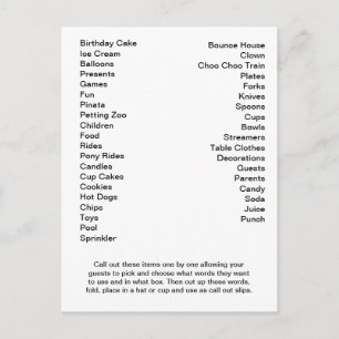 Postale Carte de Bingo Anniversaire Fête Appel Out Mots