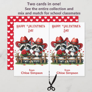 Postale Carte de classe Valentine pour enfants Raccoon Cow