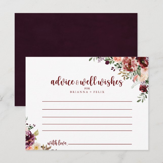 Postale Carte de conseils de mariage floral d'été rustique (Devant / Derrière)