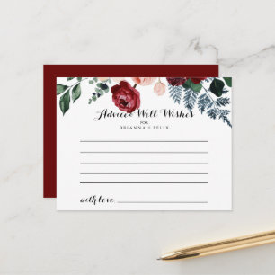 Postale Carte de conseils de mariage floral rose Bourgogne