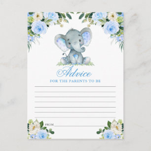 Postale Carte de conseils éléphant floral bleu Baby Shower