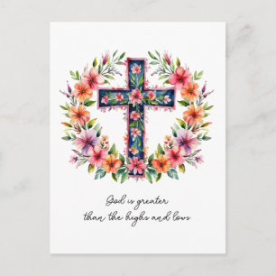 Postale Carte de croix florale - Dieu est plus grand que l