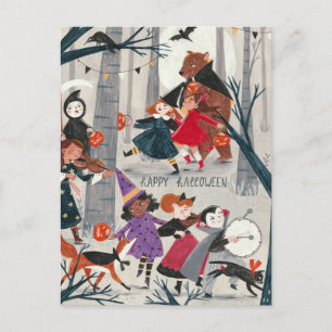 Postale Carte de défilé costume noir et rouge d'Halloween