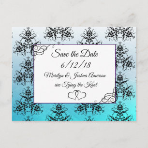 Postale Carte de faire-part de mariage en damas bleu aqua