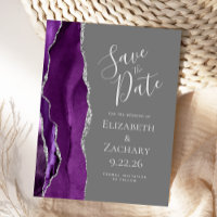 Carte de faire-part violet argenté Agate