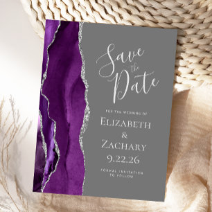 Postale Carte de faire-part violet argenté Agate
