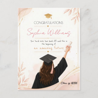 Postale Carte de fin d'études élégante rose gold et fleurs