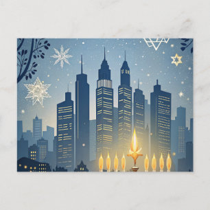 Postale Carte de Hanukkah à silhouette de ville