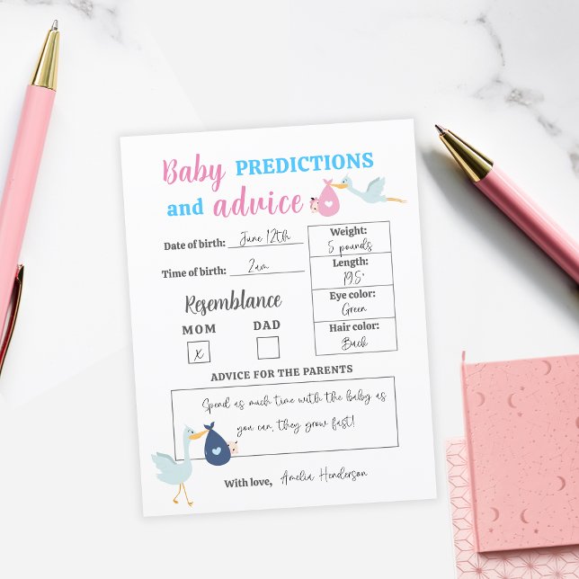 Postale Carte de jeu Blue Pink Baby Predictions & Conseils (Blue Pink Baby Predictions & Advice Quiz Game Card
)