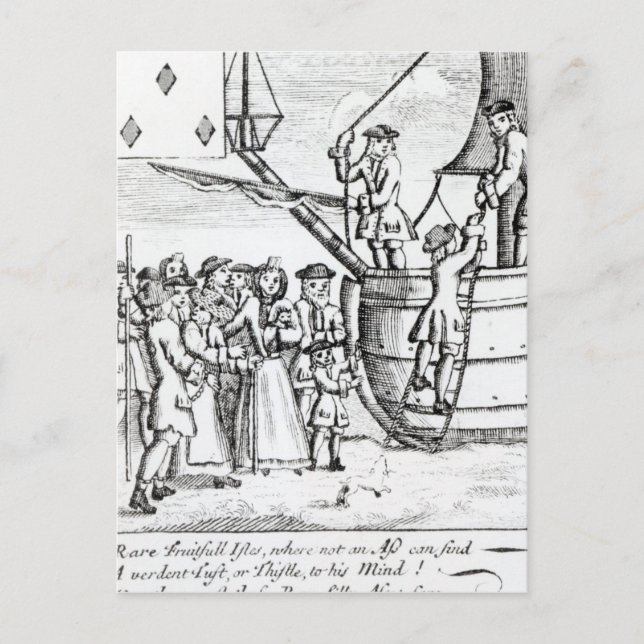 Postale Carte de jeu représentant les immigrants arrivant (Devant)