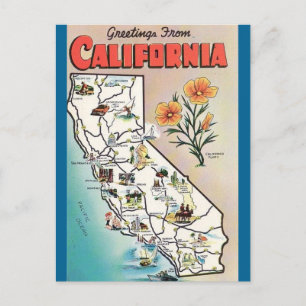 Postale Carte de la Californie vintage USA Tourisme