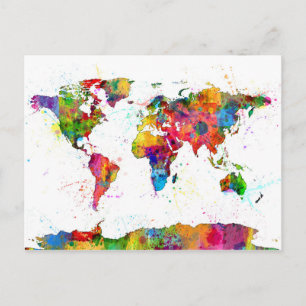 Postale Carte de la carte du monde aquarelle