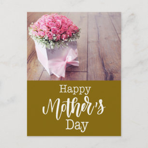 Postale Carte de la fête des mères avec des roses roses