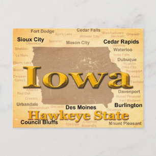 Postale Carte de la Fierté d'État de l'Iowa Vieilli Silhou