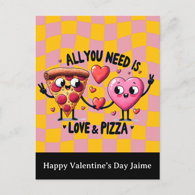 Postale Carte de la Saint-Valentin avec amour pour la pizz (Devant)