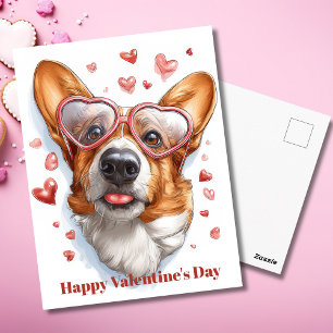 Postale Carte de la Saint-Valentin Corgi Mignon Coeurs 