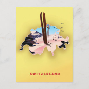 Postale Carte de la Suisse Affiche de voyage de ski.