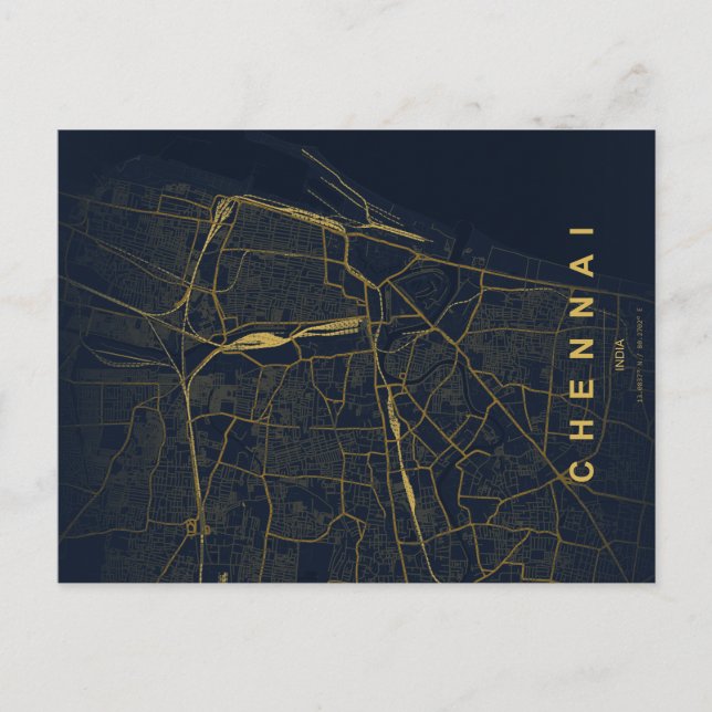 Postale Carte de la ville de Chennai en Inde, design minim (Devant)