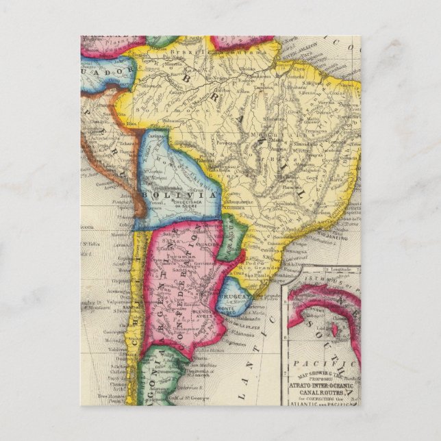 Postale Carte De L'Amérique Du Sud (Devant)