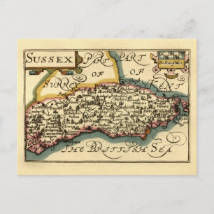 Postale Carte de l'Atlas Antiquaire du comté de Sussex Ang