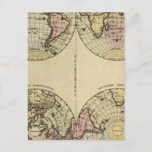 Postale Carte de l'Atlas des Hémisphères colorés à la main