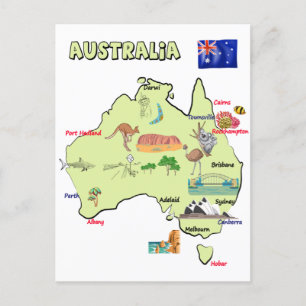 Postale carte de l'Australie avec les principales villes