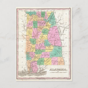 Postale Carte de l'État de l'Alabama vintage (1827)
