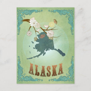 Postale Carte de l'état de l'Alaska - Vert