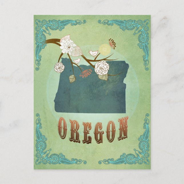 Postale Carte de l'état de l'Oregon - Vert (Devant)