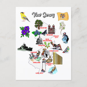 Postale Carte de l'état du New Jersey