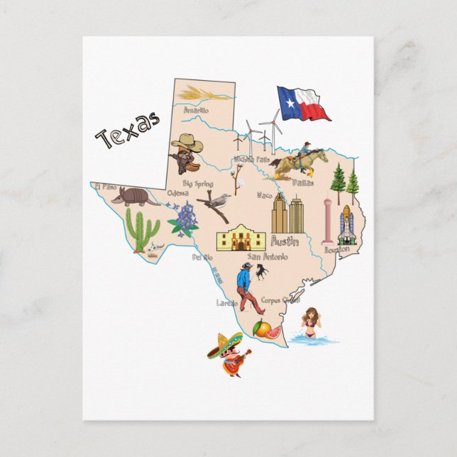 Postale Carte de l'État du Texas (Devant)