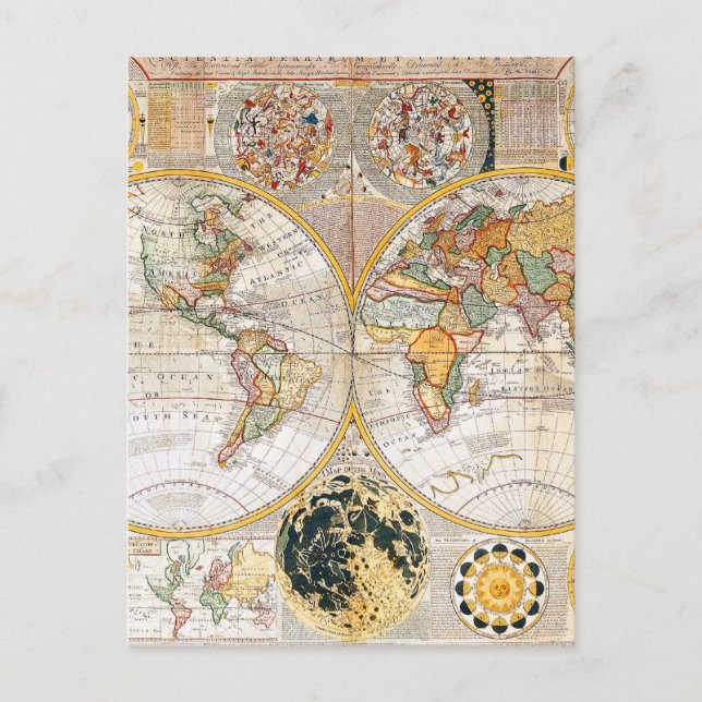 Postale Carte de l'hémisphère double du 18e siècle (Devant)