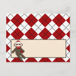 Postale Carte de lieu écrite Jacquard de singe rouge Sock