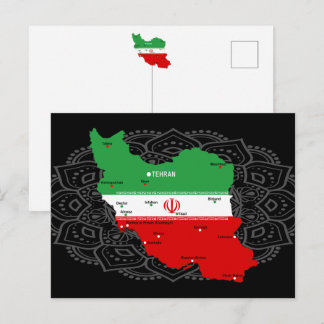 Postale Carte de l'Iran avec drapeau et emblème