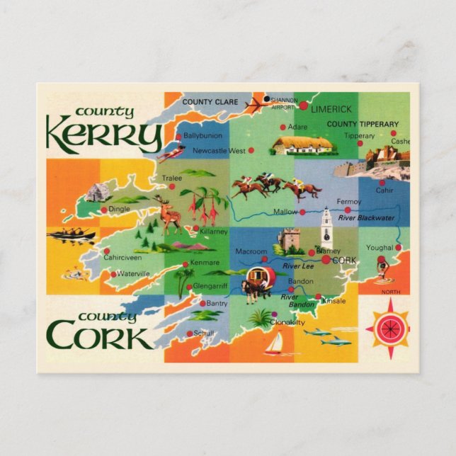 Postale Carte de l'Irlande Kerry & Cork (Devant)