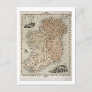 Postale Carte de l'Irlande, publiée c.1850 (coloré à la ma